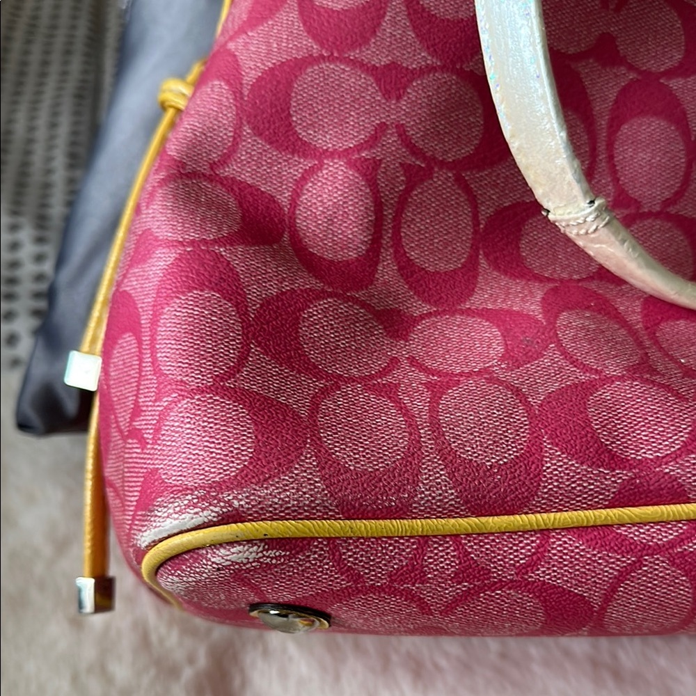 Coach Pink and Yellow Shoulder Bag with Signature Pattern - Picture 11 of 17